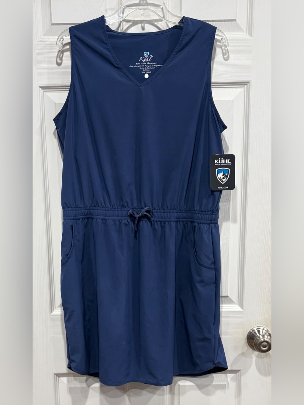 Kuhl Women's Large Vantage Dress Blue NWT Travel Summer Shelf Bra Elastic Waist
